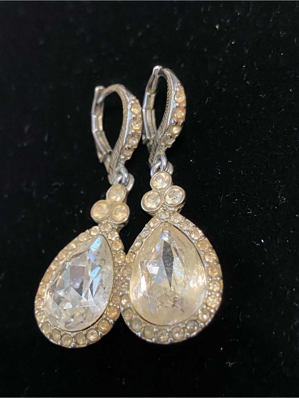 Vintage Givenchy Drop Dangle Crystal Earrings Lever Back Silver Tone Pierced